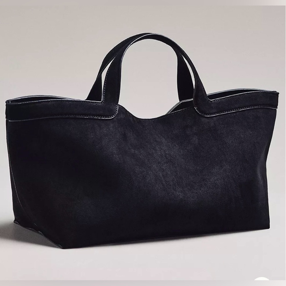 Anthropologie Faux Suede East West Tote Black NWT - Picture 1 of 3